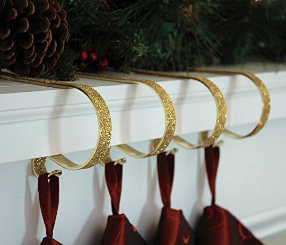 Gold Glitter Adjustable Metal Mantle Clip Stocking Holders