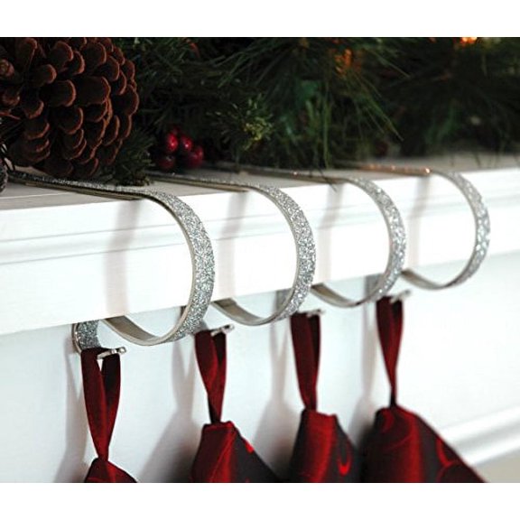 The Original MantleClip Stocking Holder, 4-pack, Glitter Silver