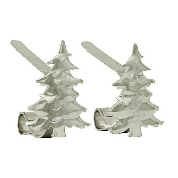 The Original MantleClip Stocking Holders with Removable ZINC ALLOY Holiday Icons (2-pack Christmas Tree, Silver)