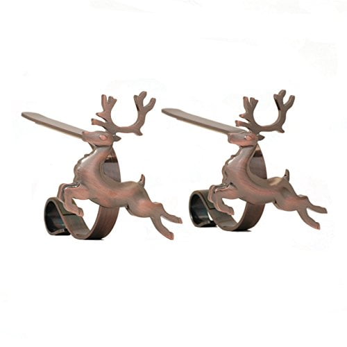 Oil-Rubbed Bronze Reindeer MantleClip Stocking Holders, 2-Pack