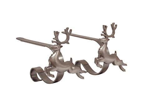 Pewter Reindeer Metal MantleClip Stocking Holders, 2-Pack