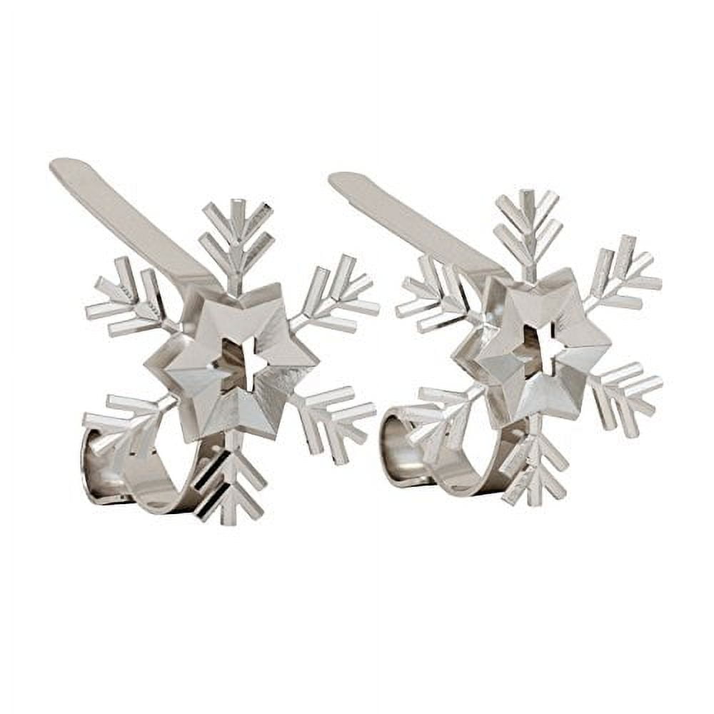 Silver Snowflake Zinc Alloy MantleClip Stocking Holders, 2-Pack