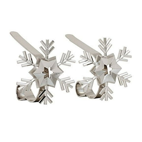 The Original MantleClip Stocking Holders with Removable ZINC ALLOY Holiday Icons (2-pack Snowflake, Silver)