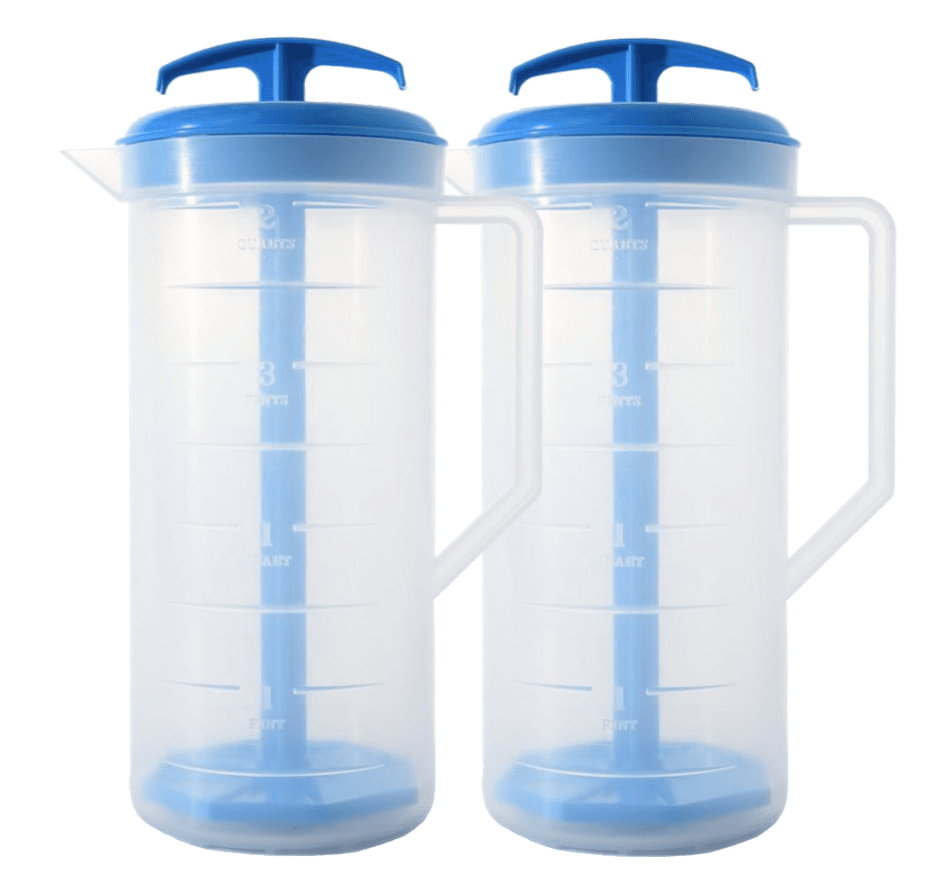 Baderke 1 Pcs Mixing Pitcher for Drinks 2 Quart/ 64oz Plastic Water Pitcher  with Lid Angled Plastic Blades and Adjustable Mixer Plunger for Drinks