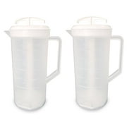 JBK Pottery - Mixing Pitcher for Drinks, Plastic Water Pitcher with Lid and  Plunger with Angled Blades, Easy-Mix Juice Container, 2-Quart Capacity