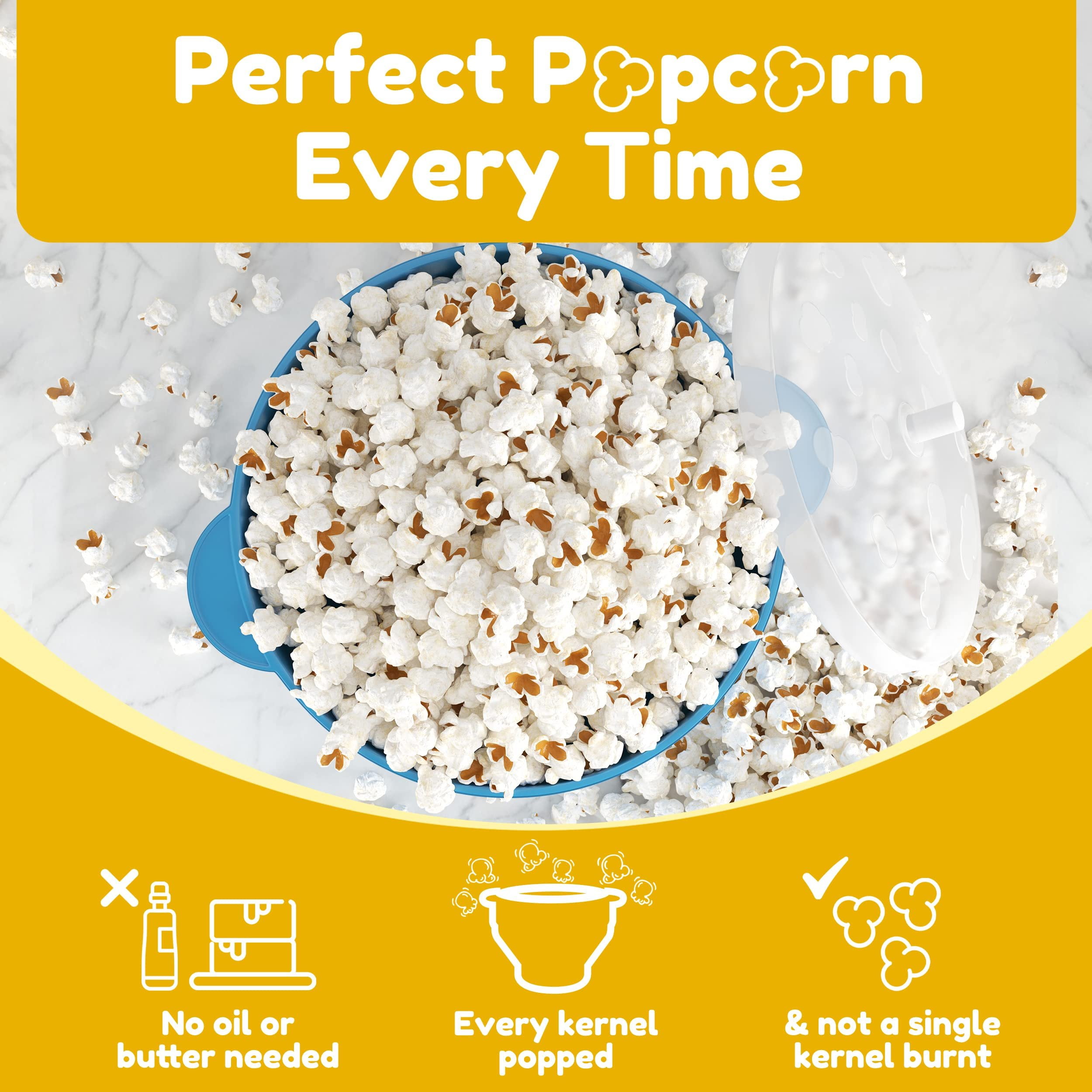 The Original POPCO Microwave Popcorn Popper, Silicone Popcorn Maker,  Collapsible Bowl BPA Free & Dishwasher Safe (Light Blue)