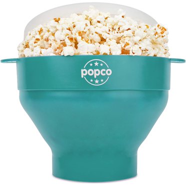 The Original Popco Silicone Microwave Popcorn Popper with Lid and Handles - Collapsible Bowl - BPA Free and Dishwasher Safe - 15 Colors Available (AQUA)