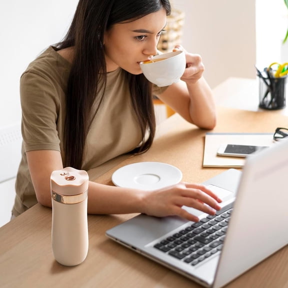 The Original Portable French Press Stainless Steel Coffee Maker Premium Vacuum Insulated Travel Mug Hot & Cold Brew French Presses (OFF-WHITE)