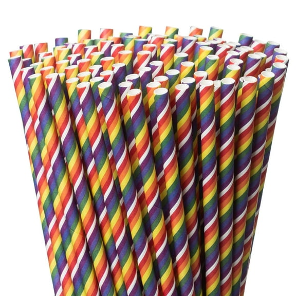 The Original Rainbow Paper Straws  200-Pack Rainbow Color Pride Party Straws