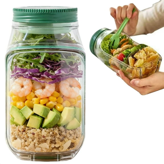 The Original Salad Pod, Portable Salad Jar,Salad Container Side Open with Lid, Suitable for Work, Outdoor, Travel (1Pcs)