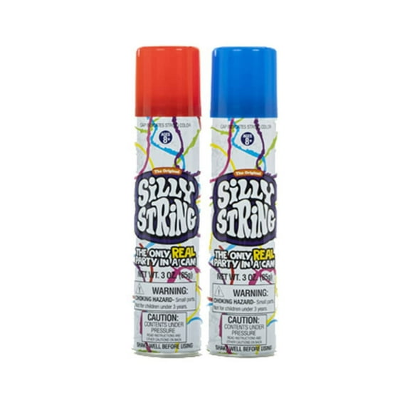 The Original Silly String! Silly String 2 pack, Assorted Colors, 3 oz Large Can - The Only Real Party in a Can! Be Silly! Shoots over 15ft! C3