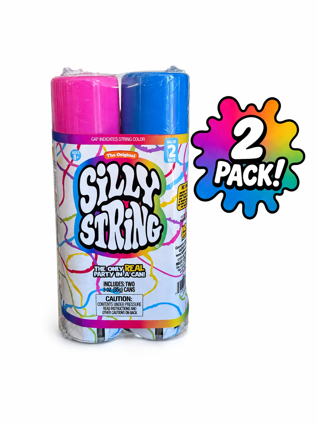 The Original Silly String 2 Pack, Large 3 oz Can Assorted Colors for Parties