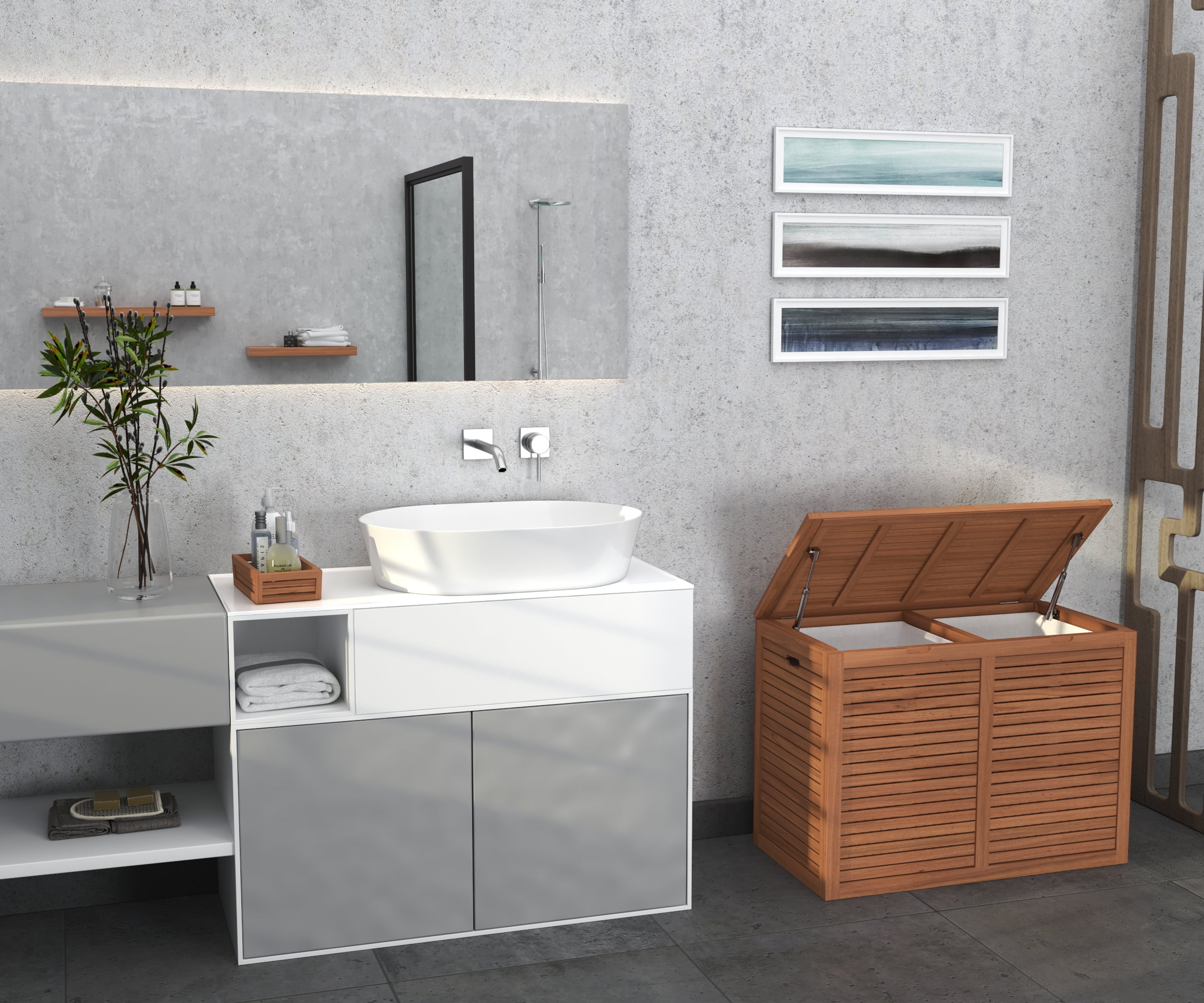 The Original Spa™ Large-Size Double Teak Laundry or Storage Hamper