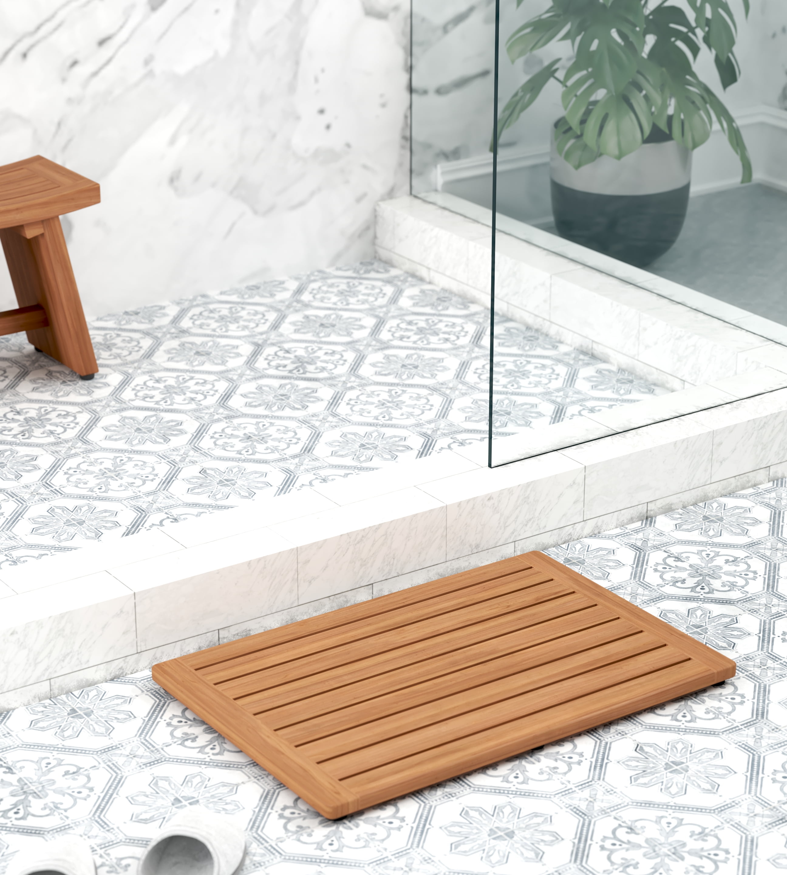 Eco-Friendly Teak Wood Bath Mat with Non-Slip Feet