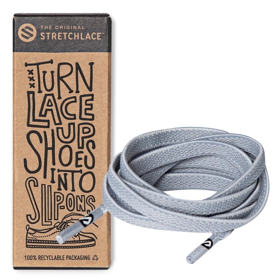 Stretchlace Elastic Shoe Laces, Flat Stretch Shoelaces, Light Grey, 24 Inches, 1 Pair