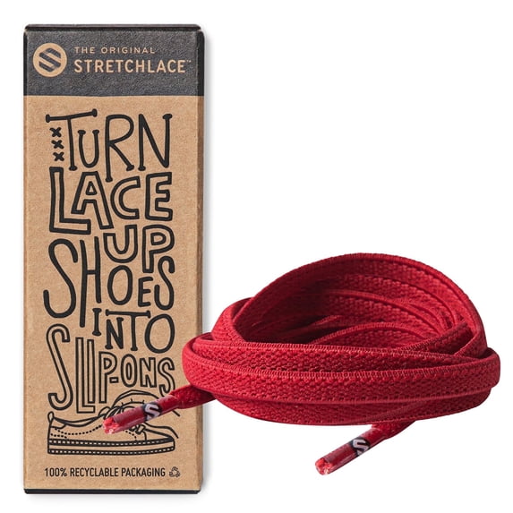 Stretchlace Elastic Shoe Laces, Flat Stretch Shoelaces, Red, 45 Inches, 1 Pair