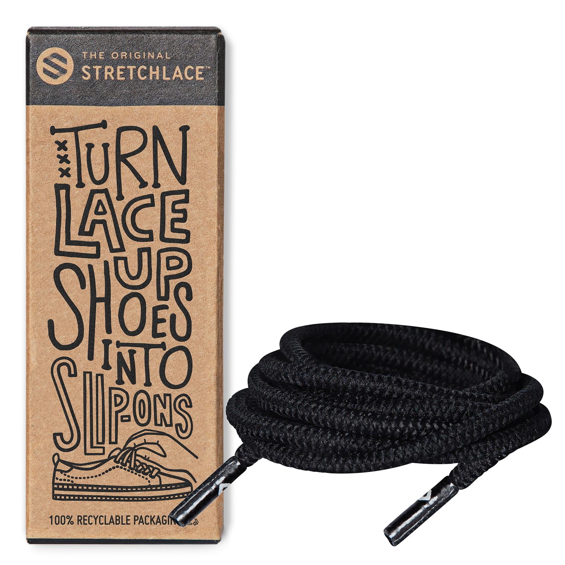 The Original Stretchlace Elastic Shoe Laces Round Stretch Shoelaces 35 Inches 88 cm Black