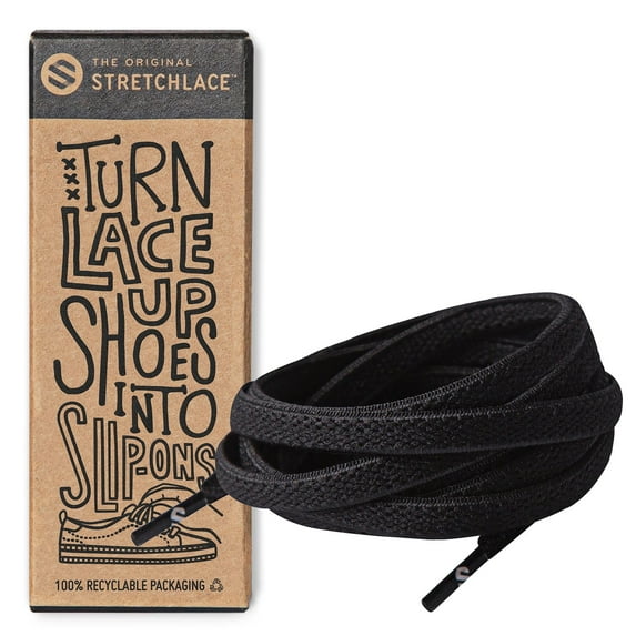 The Original Stretchlace Elastic Shoe Laces Stretchable Flat Laces Black, 45 in (114 cm)