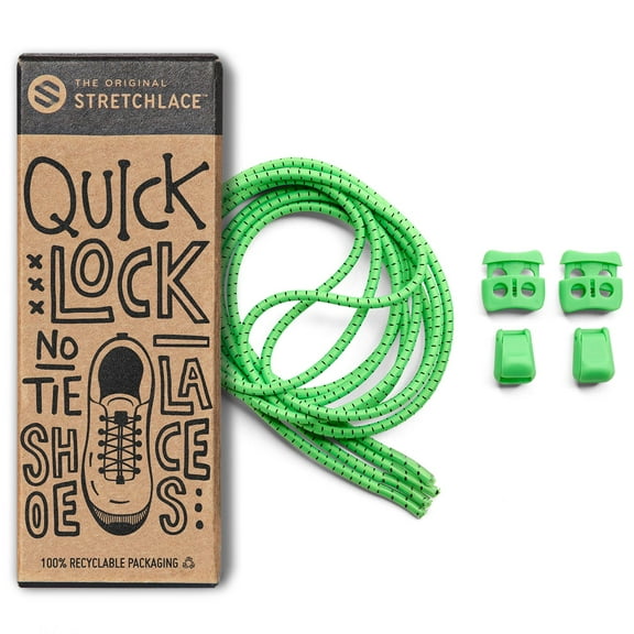 The Original Stretchlace | Quick Lock No Tie Shoelaces | Elastic Shoe Laces | One Size Fits All | Turns Footwear Into Speedy Slip-On Shoes | GREEN