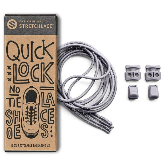The Original Stretchlace | Quick Lock No Tie Shoelaces | Elastic Shoe Laces | One Size Fits All | Turns Footwear Into Speedy Slip-On Shoes | GREY