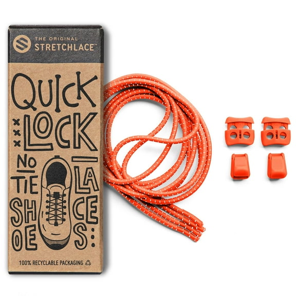 The Original Stretchlace | Quick Lock No Tie Shoelaces | Elastic Shoe Laces | One Size Fits All | Turns Footwear Into Speedy Slip-On Shoes | ORANGE