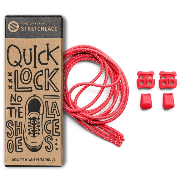 The Original Stretchlace | Quick Lock No Tie Shoelaces | Elastic Shoe Laces | One Size Fits All | Turns Footwear Into Speedy Slip-On Shoes | RED