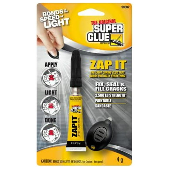 The Original Super Glue 11710501 Zap It Light Cure Glue, 5-Second Bond, 4-gm. - Quantity 12