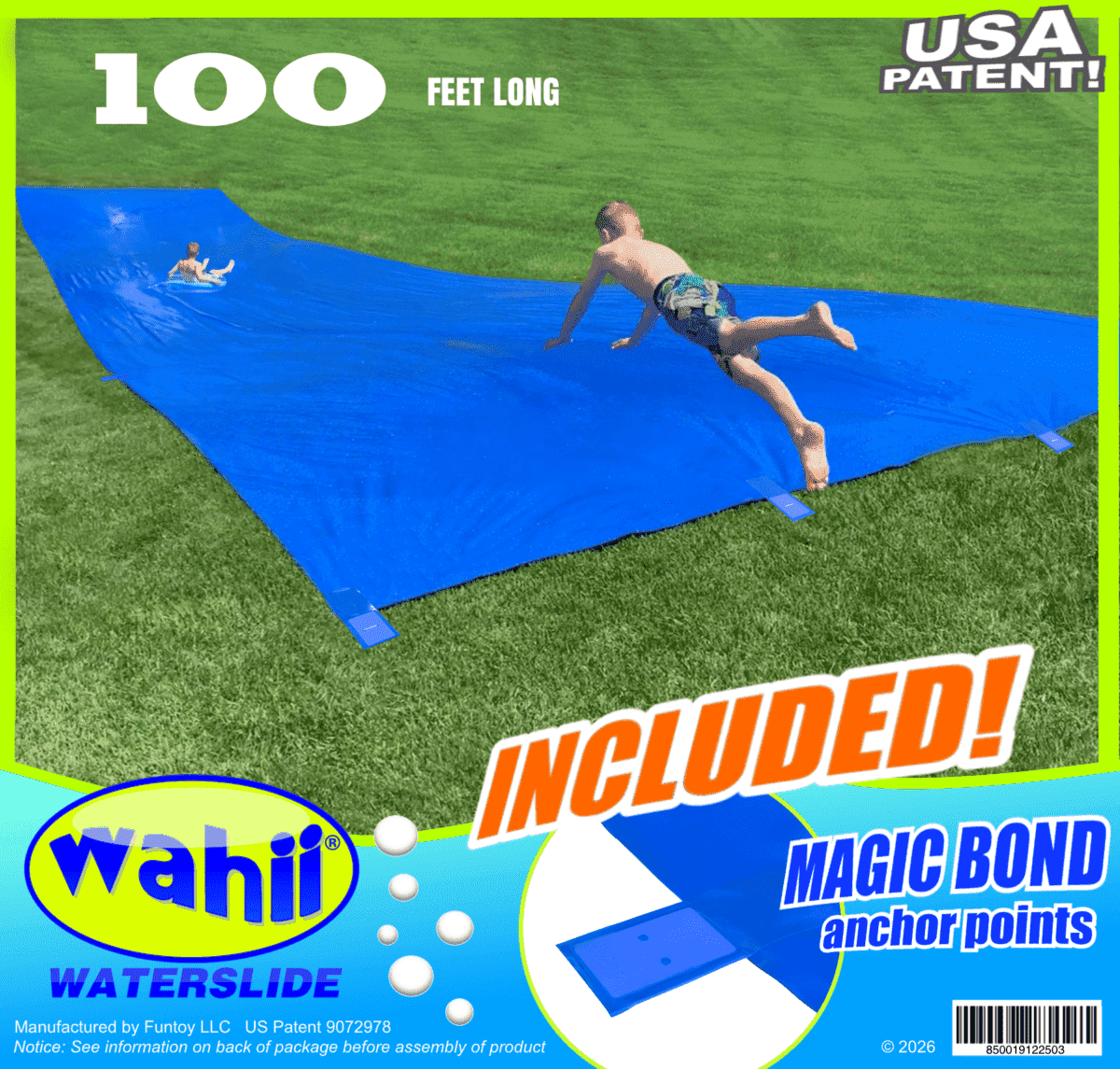 Wahii Backyard Water Slide 100 Foot Blue, Includes Magic Bond Anchor Points