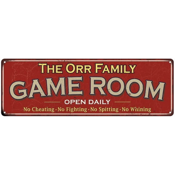 The Orr Family Red Game Room Metal 6x18 Sign 106180038013