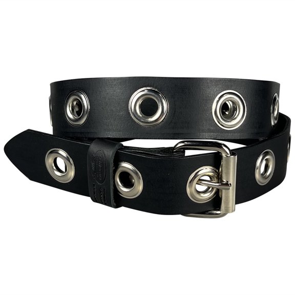 The Ottawa -1.5"(38mm) Black Solid Buffalo Leather Grommet Belt Handmade in Canada by Zelikovitz (38 for 36" Waist)