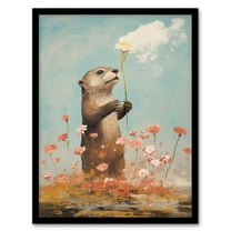 The Otters Gift Artwork Floral Watercolour Crimson And Blue Art Print Framed Poster Wall Decor 12x16 inch