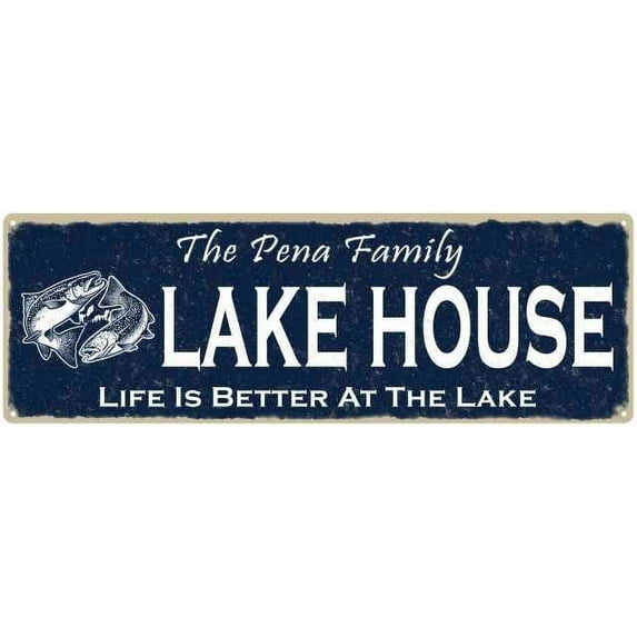 The PENA Family Lake House Sign 6x18 Metal Fishing Cabin Decor 206180101284