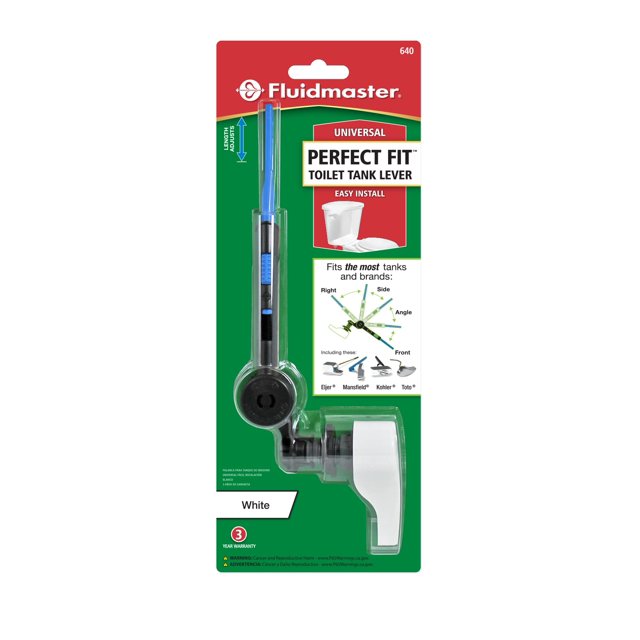 The PERFECTFIT universal toilet tank flush lever in white, plastic