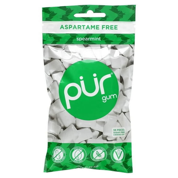 The PUR Company, Chewing Gum, Spearmint, 55 Pieces, 2.72 oz Pack of 4