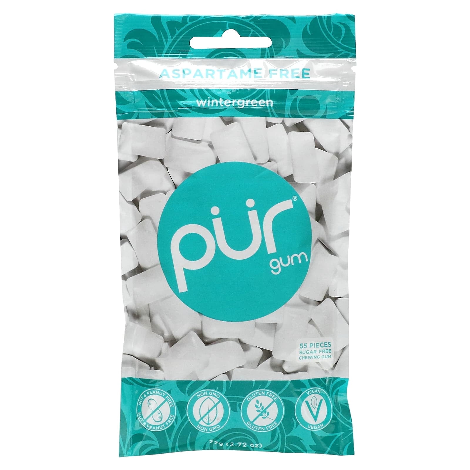 The PUR Company, Chewing Gum, Wintergreen, 55 Pieces, 2.72 oz (77 g) Pack of 4