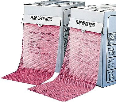 Box Packaging B1645712 Perforated Anti Static Bubble Roll with Dispenser - 12 in. x 65 ft. x 0.5 in. - Pink