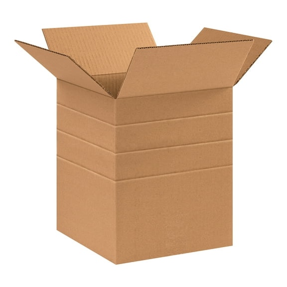The Packaging Wholesalers Multi-Depth Corrugated Boxes 10" x 10" x 12" Kraft 25/Bundle BS101012MD