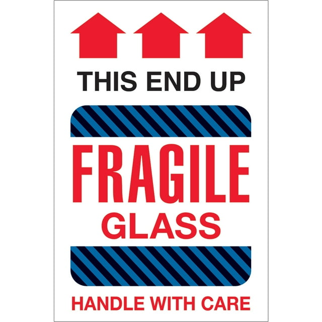 The Packaging Wholesalers Tape Logic Labels "Fragile Glass - This End Up" 4" x 6" Multiple 500/Roll