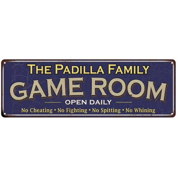 The Padilla Family Gift Blue Game Room Metal 6x18 Sign 206180037691