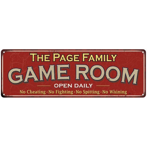 The Page Family Red Game Room Metal 8x24 Sign 108240038066