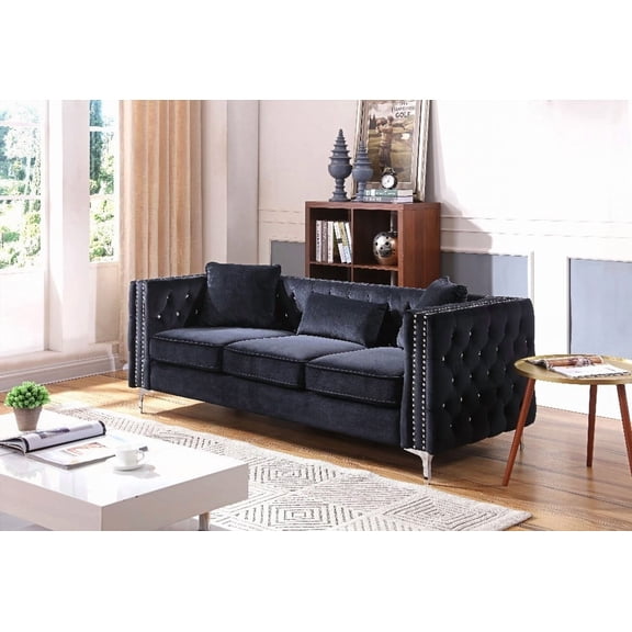 The Paige G828A-S Sofa in BLACK - Features Chromed Steel Legs & Easy Assembly