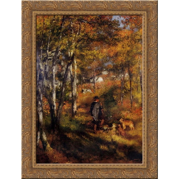 The Painter Jules Le Coeur Walking His Dogs in the Forest of Fontainebleau 20x24 Gold Ornate Wood Framed Canvas Art by Renoir, Pierre Auguste