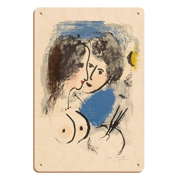 The Painter with Palette (Le Peintre à la Palette) - From an Original Color Lithograph by Marc Chagall c.1952 - 8 x 12 inch Vintage Wood Art Sign