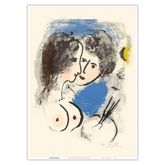 The Painter with Palette (Le Peintre à la Palette) - From an Original Color Lithograph by Marc Chagall c.1952 - Master Art Print 10in x 14in