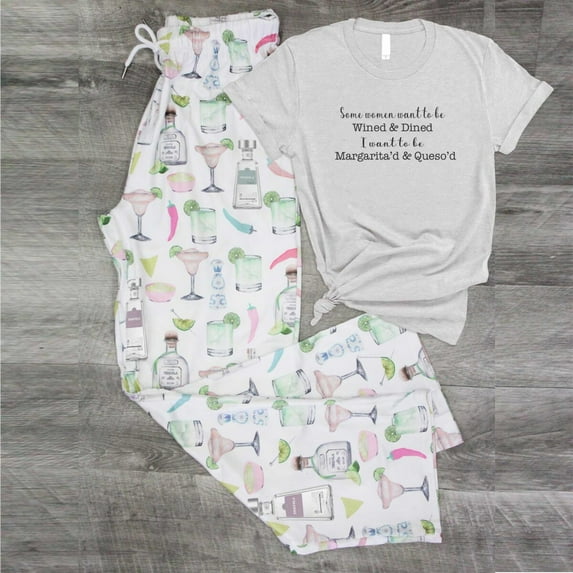 The Paisley Box Cocktail Print Pajamas, Margarita Pajamas, Summer Pajamas for Women, Margarita Gifts (PJ Pants + Margarita T-Shirt, size XXL)