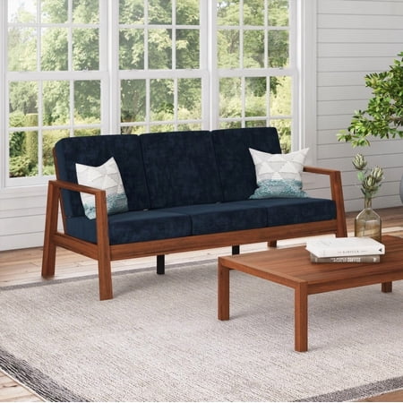 The Pali Sofa: Timeless Elegance in Cherry Finish and Navy Velvet