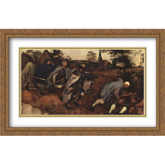The Parable of the Blind Leading the Blind 2x Matted 40x26 Large Gold Ornate Framed Art Print by Bruegel, Pieter the Elder