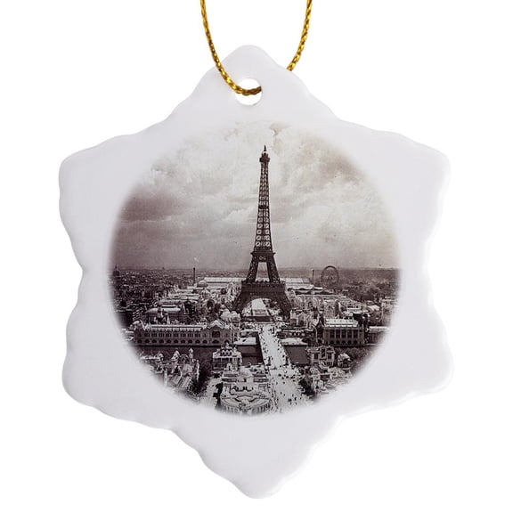 The Paris Exposition 1900 Eiffel Tower, 3 inch Snowflake Porcelain Ornament