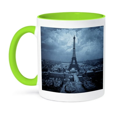3dRose, The Paris Exposition 1900 Eiffel Tower Cyan Tone, 11oz Two-Tone Green Mug