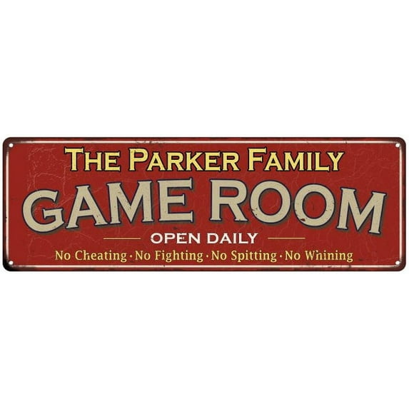 The Parker Family Red Game Room Metal 8x24 Sign 108240038376
